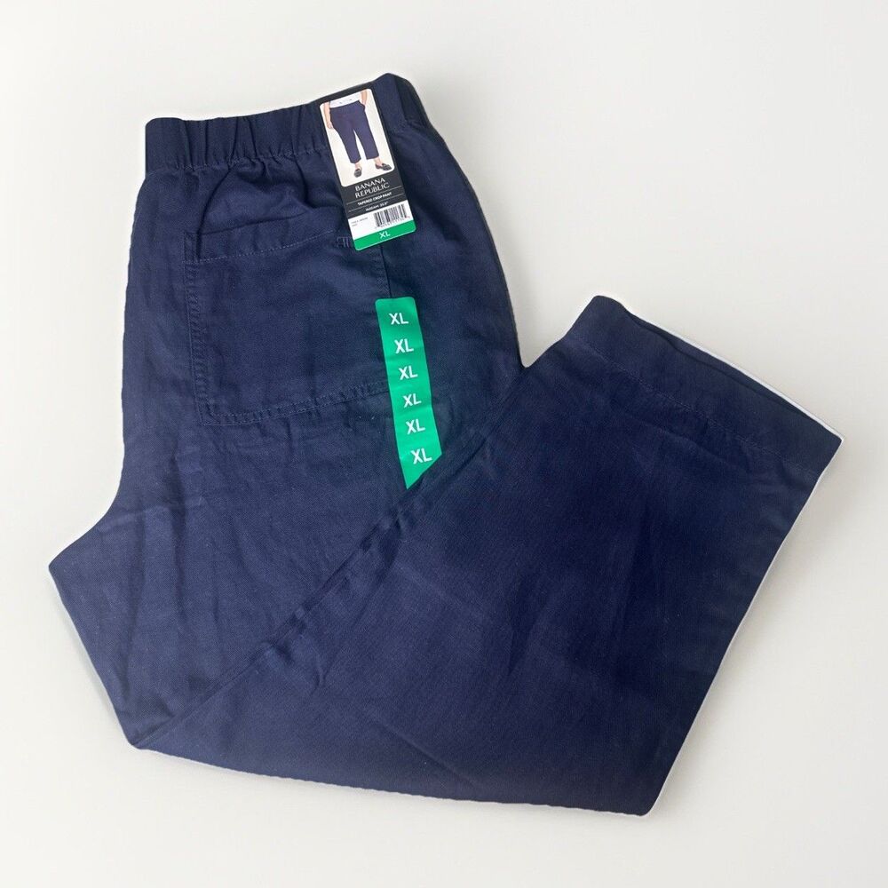 Banana Republic Linen Blend Tapered Crop Pull-On Pant - XL - BLUE